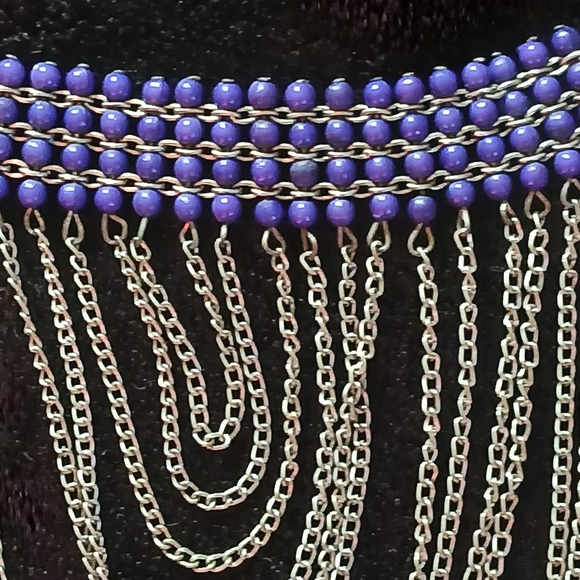 10$ Vintage Jewelry Silver Tone Multi Chain Fringe Choker Necklace Royal Accents - Picture 2 of 6